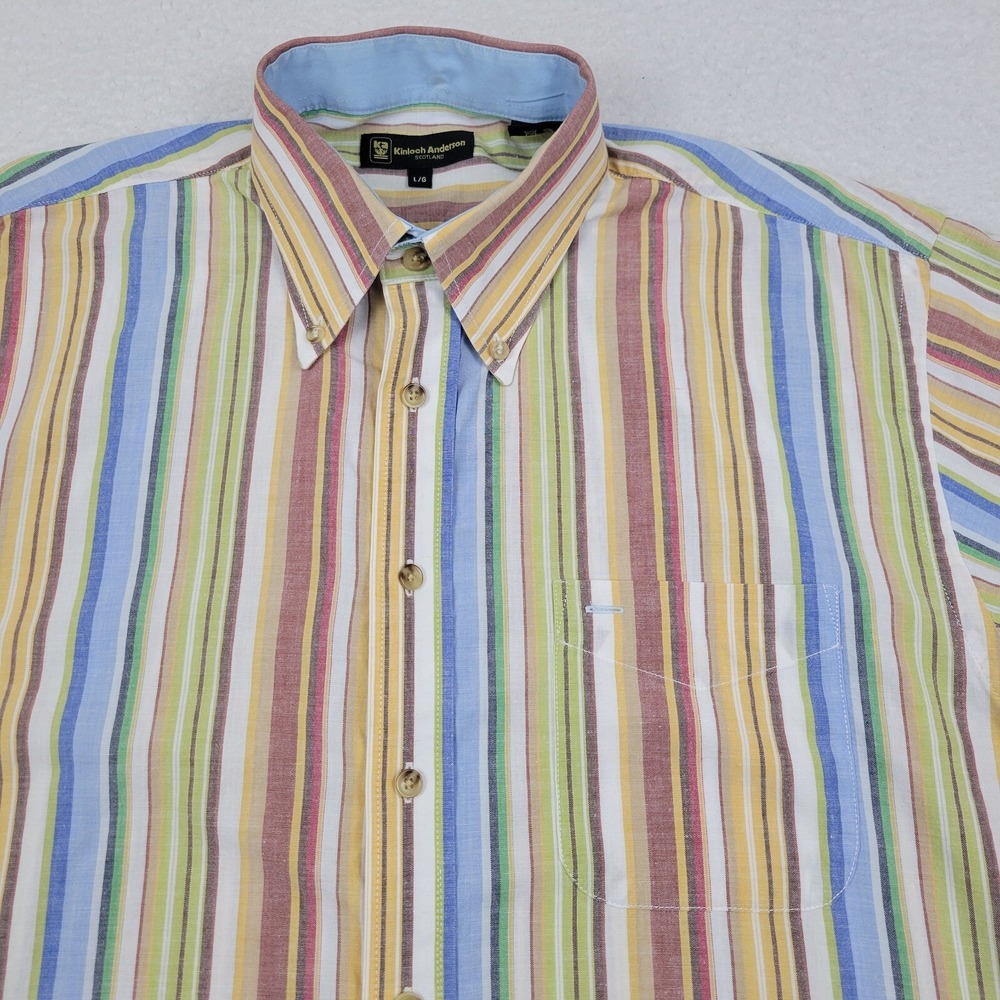 Kinloch Anderson Scotland Short Sleeve Button Up Shirt Mens Large L Multicolor - Picture 2 of 8